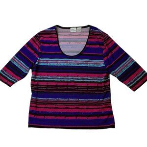 Giorgio Fiorlini Collection Raglan Sleeve Striped Blouse Stretch Size Large
